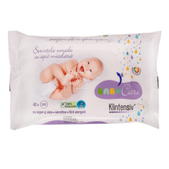 KLINTENSIV- Servetele umede Baby cu apa micelara, argan si aloe, 100% biodegradabile, 40 buc.